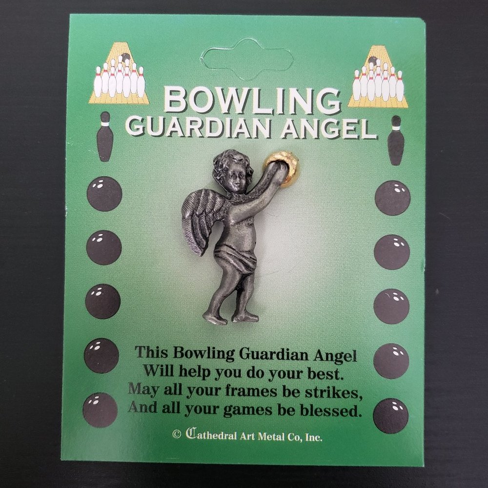 CAMCO CATHEDRAL ART METAL CO Petwer & Gold-Tone Bowling Guardian Angel Lapel Pin